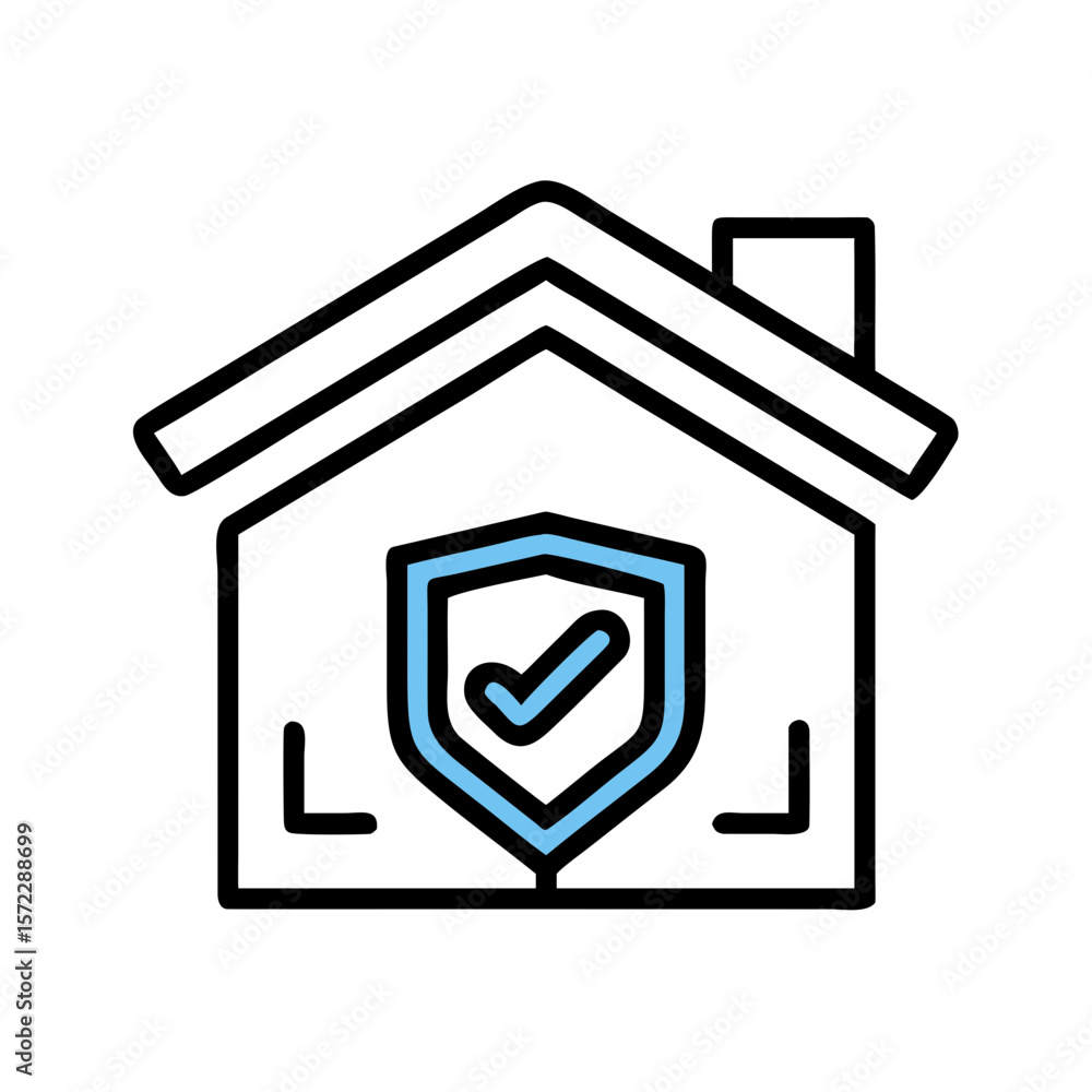 Poster secure house icon with shield and checkmark