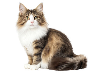 Obraz premium Norwegian Forest Cat, Sitting Pose, Isolated on Transparent PNG, Studio Shot