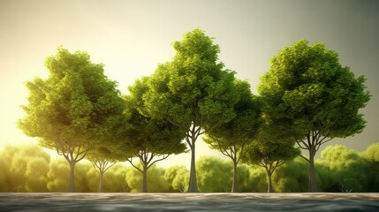 Solitary tree on a green hill in the morning fog, blending with the natural landscape and cloudy blue sky