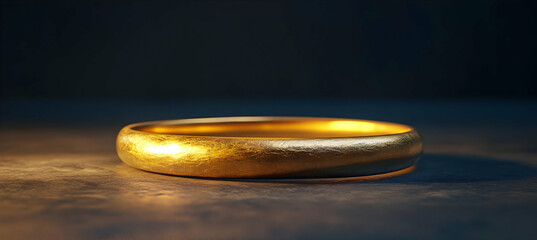 Flat gold bangle placed to one side of the layout, occupying a third of the frame while the rest is left for branding visuals.
