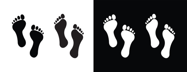 Different human footprints. Imprint soles shoe silhouette. adults steps Flat style collection. Human footprints icon set.
