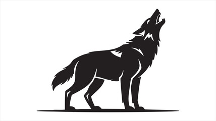 Black Silhouette of a Wolf Howling at the Moon Standing on Ground white