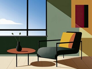 Minimalist Interior Illustration with Lounge Chair and Window Light