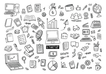 Set of vector doodle element related to business plan, start up, growth, idea