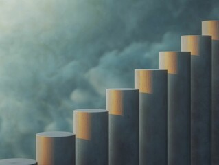 Ascending Cylindrical Concrete Pillars in Atmospheric Light