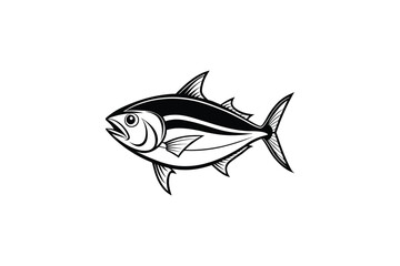 Fototapeta premium Black and White Illustration of a Tuna Fish on White Background