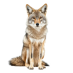 Obraz premium Coyotes: Majestic Sitting Pose, Isolated on Transparent PNG