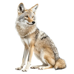 Obraz premium Alert Coyote Sitting, Isolated on Transparent PNG, Wildlife Photo