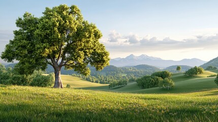 The last light of day illuminates a wide meadow, the golden rays of the sunset casting a serene glow on the landscape.