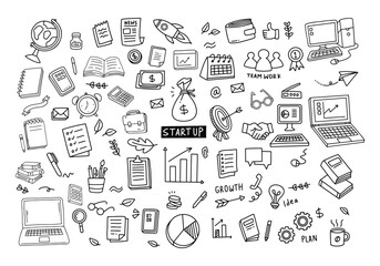 Set of vector doodle element related to business plan, start up, growth, idea