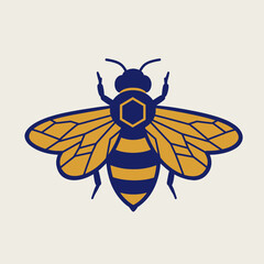 A stylized bee illustration featuring yellow wings and body stripes against a neutral background