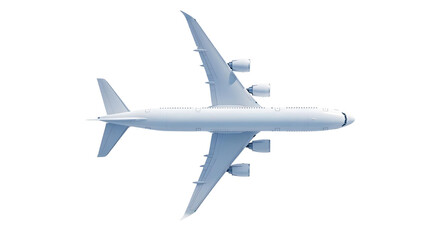 Top-Down View of White Airplane Commercial Wide-Body Jet Airliner Showing Full Wingspan and Engine Layout in Mid-Flight Configuration Isolated on a Transparent Background
