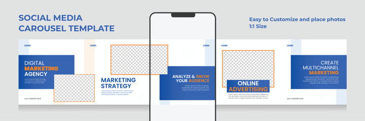 Instagram Carousel Post Business Templates, Microblog Carousel Template For Social Media Post.Instagram Posts Template, Editable Carousel Post For Business