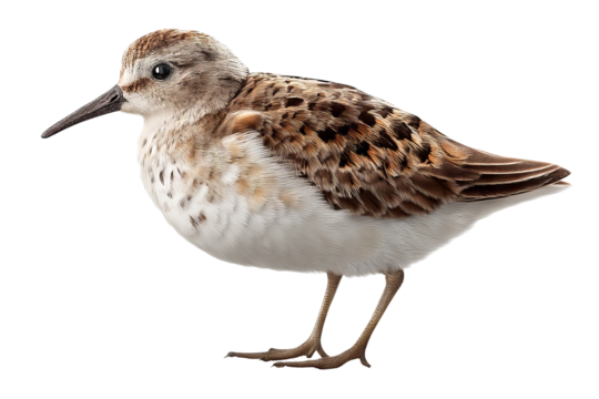 Solitary sandpiper wading bird isolated on transparent background in high resolution for seamless cutout use