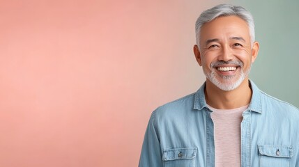 Cheerful Middle Aged Asian Man Portrait - A happy, healthy middle-aged Asian man smiles warmly. The conveys positivity, confidence, well-being, maturity, and serenity