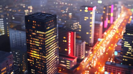 Obraz premium City Lights Collage at Night - Symbolizing urban energy, vibrant nightlife, architectural marvels, technological advancement, and human activity. A captivating view of a modern city at night