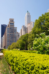 Obraz premium Vibrant sunny view of Chicago downtown skyline under a blue sky