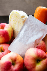 Fresh Apples, Cabbage, Carrot and Pouch A Healthy Composition