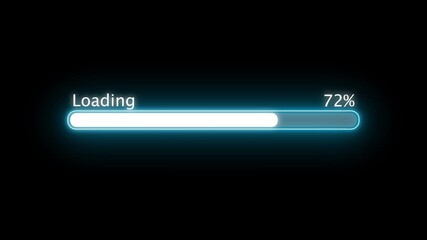  Loading bar downloading bar and progress loading Complete, 0 to 100 percent loading animation on black background. 