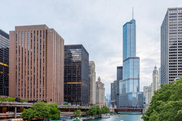Scenic view of downtown Chicago during sunset