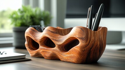 Ergonomic pen holder within natural arm range on desk