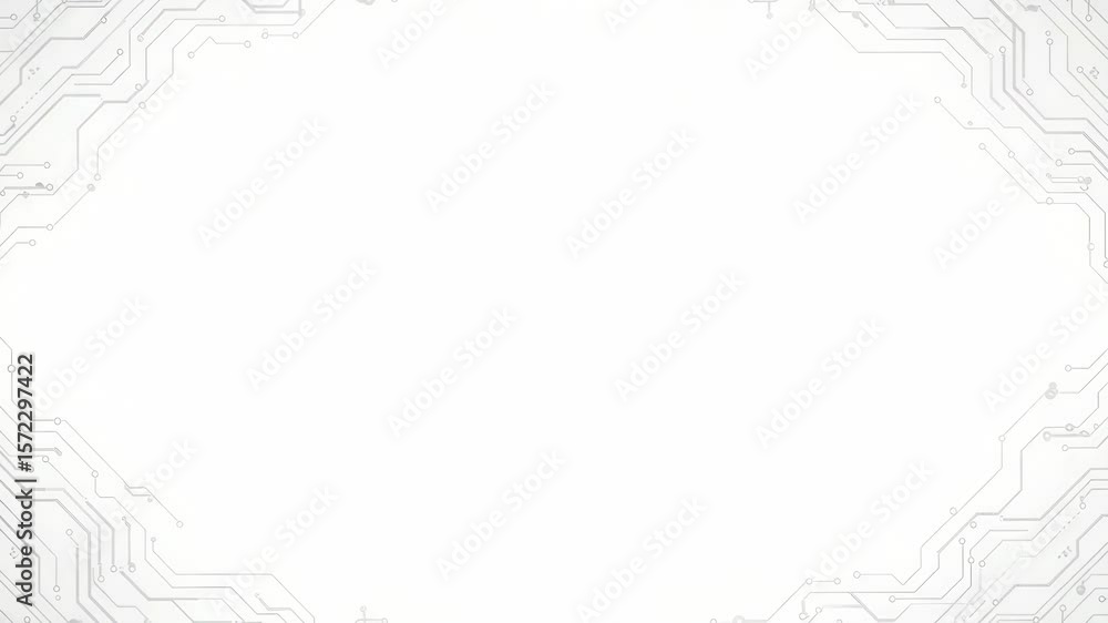 Poster a white circuit board pattern frames a blank space, representing technology and electronic design