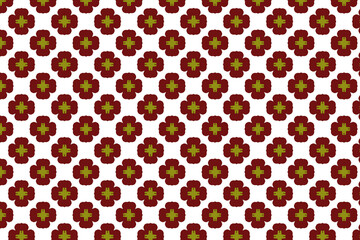 A decorative design blending floral geometry and symmetrical structure in rich maroon and olive hues.