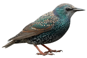 Glossy-feathered starling bird isolated on transparent background - high resolution PNG for seamless cutout use