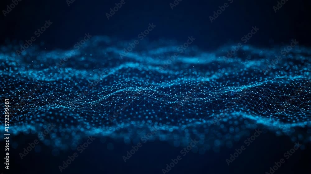 Poster a dark blue abstract background shows a digital network with connected dots and lines