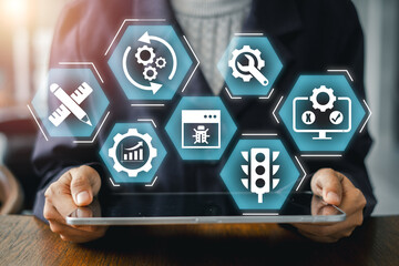 Visual representation of agile methodology with icons symbolizing innovation, teamwork, and...