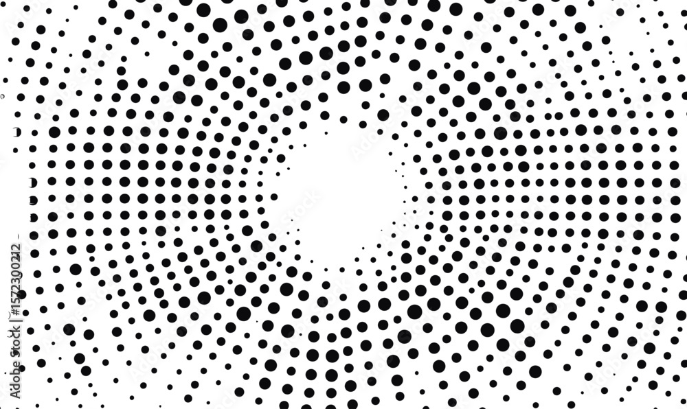 Poster black radial halftone dot pattern with varying sizes on white background seamless vector illustratio