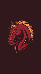 Fototapeta premium Stylized Mustang Horse Head Vector Logo Illustration with Dynamic Mane in Warm Red and Orange Tones for Sports and Tattoo Design