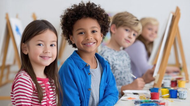 Diverse children engaging in creative art activities