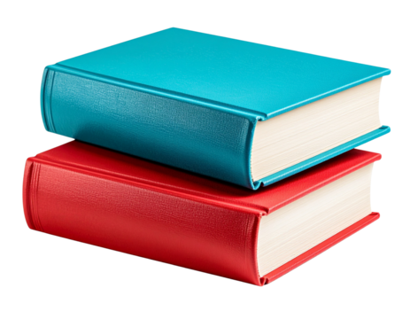  Stack of two vibrant hardcover books with colorful covers, isolated on transparent background PNG