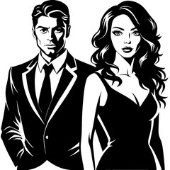 Silhouettes of Beautiful Men and Women – Vector Illustration on White Background


