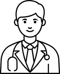 male doctor avatar icon in lab coat and stethoscope