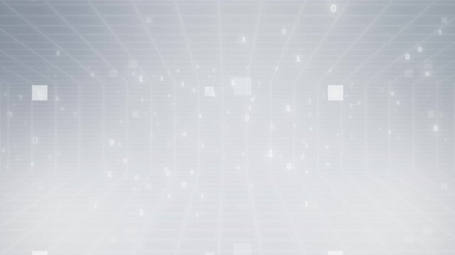Abstract Data Network Technology Background with Digital Connections and Particles. Clean white digital tech background with abstract glow particle grid and soft light lines.