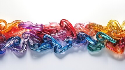 Colorful, translucent chain links in a rainbow spectrum