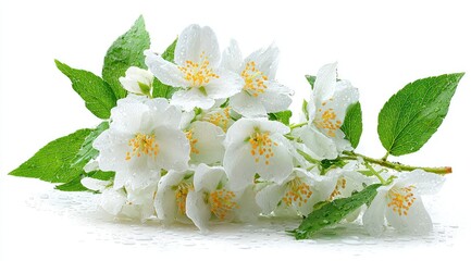 Delicate jasmine flowers with water droplets