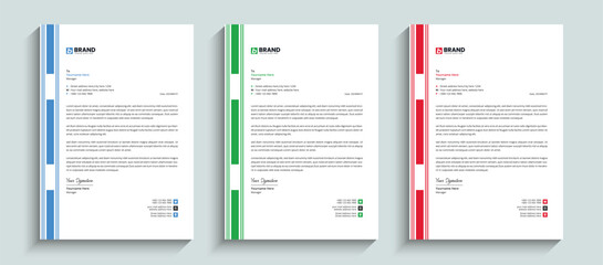 Professional letterhead template design in a minimal and unique style. Business letterhead design template with red, blue, and green colors.