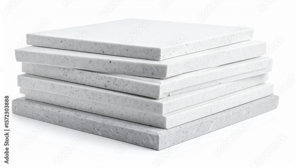 Fototapete a stack of smooth white tiles ready for a creative project on a clear png or white background