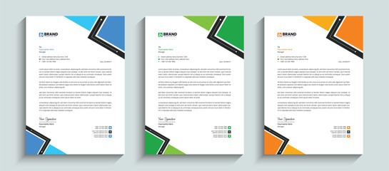 Modern clean and creative business letterhead design template. Abstract professional company letterhead template design with orange, blue, and green colors.