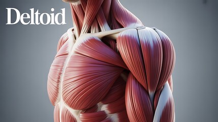 Anatomical Illustration of the Deltoid Muscle with Striated Fibers and Labeled Structure