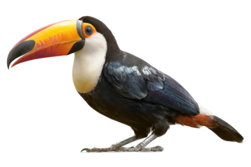 Vibrant toucan bird isolated on transparent background in high-resolution PNG style, perfect for cutout design projects