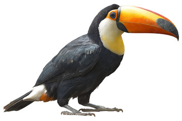 Fototapeta premium Vibrant toucan bird isolated on transparent background in high-resolution PNG style, perfect for cutout design projects