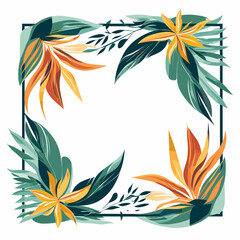 Obraz premium Tropical Floral Frame with Bird of Paradise Flowers and Green Leaves Illustration for Decoration