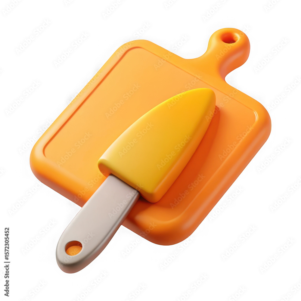Poster a playful 3d icon of a popsicle on a cutting board isolated on transparent background