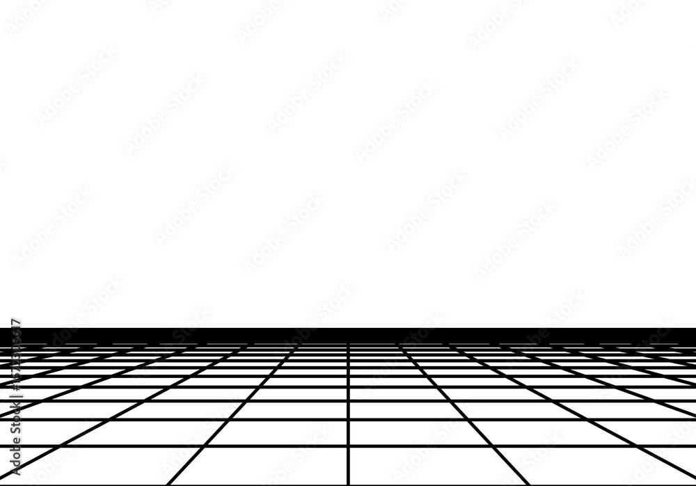 Fototapete minimalistic grid floor with retro 80s synthwave style and aesthetics, isolated floor perspective vi