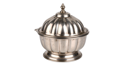 Vintage silver plated bowl and lid isolated on transparent background
