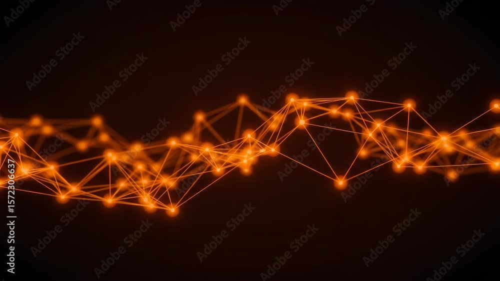 Poster an abstract orange network of interconnected nodes and lines represents modern technology and commun